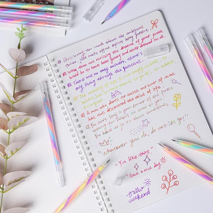 12 Pack Mixing of 3 Colors Rainbow Gel Pens Color Changing Ballpoint Pen Pastel Pens Set for Adults Coloring Books Drawing Doodling Scrapbooking Notes