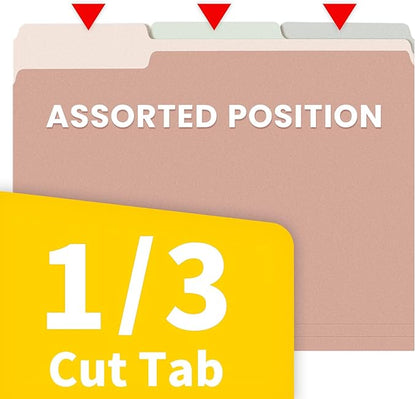 SUNEE File Folders Letter Size Pastel Colors, 250 Pack Manilla Folders 8.5 x 11 1/3-Cut Tabs, Colored File Folders Office Home School for Documents Files Paper