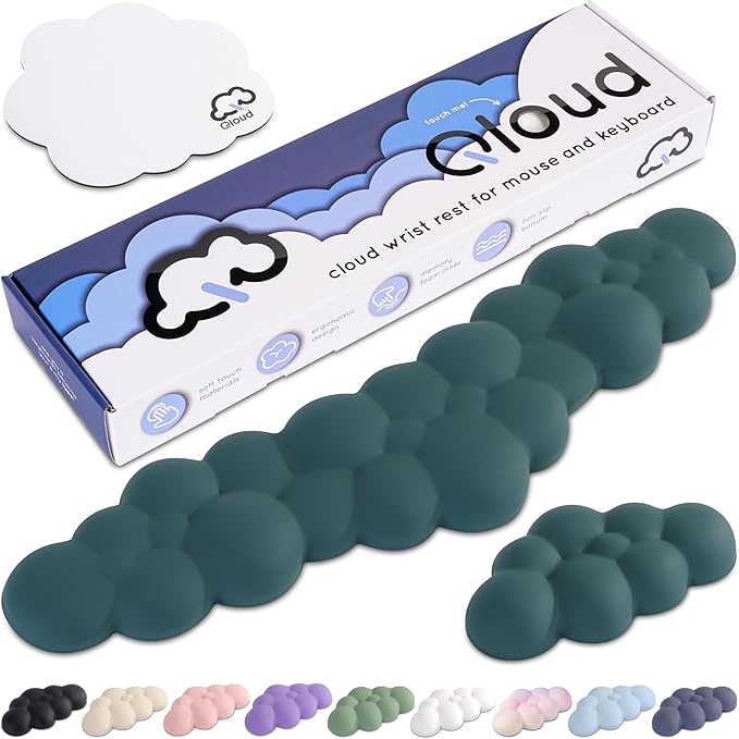 Qloud Cloud Wrist Rest Keyboard Wrist Rest for Computer Keyboard Pad, Cloud Keyboard Wrist Rest, Wrist Pad for Keyboard, Memory Foam, Non Slip Base, Comes with Mouse Pad - Dark Teal