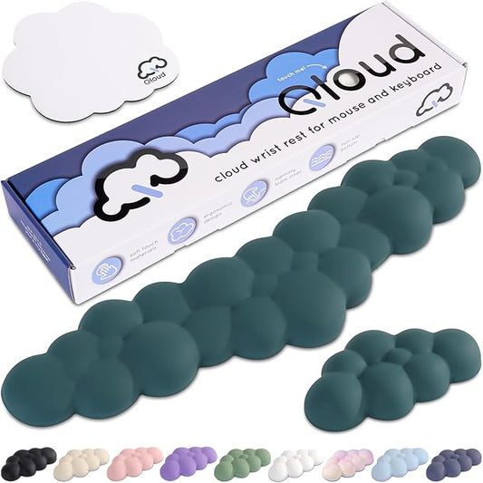 Qloud Cloud Wrist Rest Keyboard Wrist Rest for Computer Keyboard Pad, Cloud Keyboard Wrist Rest, Wrist Pad for Keyboard, Memory Foam, Non Slip Base, Comes with Mouse Pad - Dark Teal