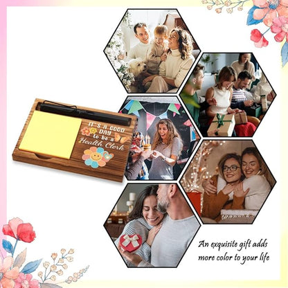 Appreciation Gifts for Health Clerk, New Job Gifts for Health Clerk, Inspirational Office Decor Gifts for Health Clerk,Wooden Sticky Note Holder with Inspirational Quotes,16.5 x 12 x 1.5 cm,XXN33