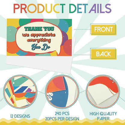 Yeaqee 240 Pcs Employee Appreciation Kudos Cards Funny Blank Back Motivational Card Encouragement Thank You Note Recognition Card for Teacher College Affirmation Gift(Rainbow)