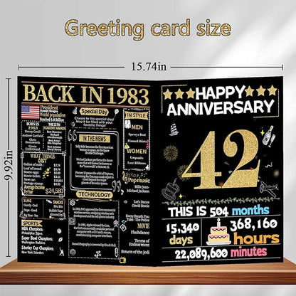 Joycard 42nd Anniversary Card for Women Men, Gold Wedding Card for Wife Husband, Sweet Marriage Decorations Gifts for Couple, Perfect for Her Him on Anniversary Day, Back in 1983