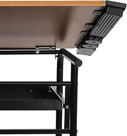 Flash Furniture Swanson Adjustable Drawing and Drafting Table with Black Frame and Dual Wheel Casters, Cherry