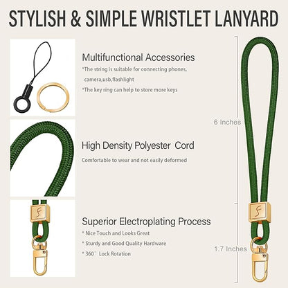 Fishent Keychain Wristlet lanyard, Cute Key Chain Holder, Upgraded Woven Wrist Lanyard for Keys, Wristlet Strap Keychain for Women Men Car Keys ID Badges Card Wallet Phone (Dark Green)