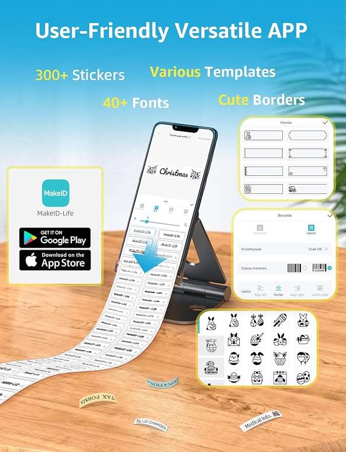 MakeID Label Maker Tape - Self-Adhesive Sticker Label Tape Refill Compatible with MakeID L1 Q1 Label Machine - Waterproof 6-Layer Laminated Film, Split-Back Design - 0.63"x13' (16mm x 4m)