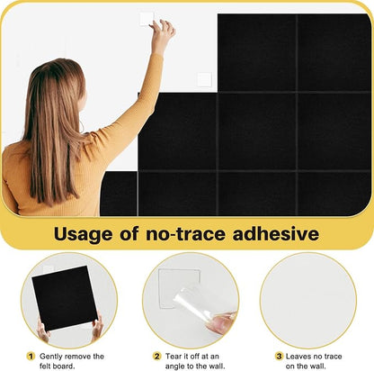 DOLLAR BOSS Large Cork Board for Wall 48" x 36" x 0.5" Bulletin Board 12 Packs Black Cork Board Tiles Self Adhesive Felt Wall Tiles with Pushpins, Corkboard for Office Pin Board Tack Board, Black