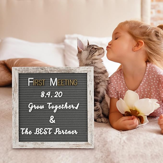 Felt Letter Board 10x10 Inch with Rustic Wood Frame, Pre Cut & Sorted 725 Letters, First Day of School Board, Classroom Decor Farmhouse Wall Decor Sign Board, Baby Announcements, Shabby Vintage Decor