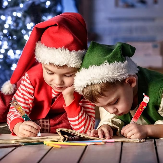 Cute Cartoon Christmas Multicolor Ballpoint Pen 0.7 mm, 10-in-1 Colored Pens Fine Point Retractable Ballpoint Pens for Office School Students Kids Christmas Gift, 5 Pack