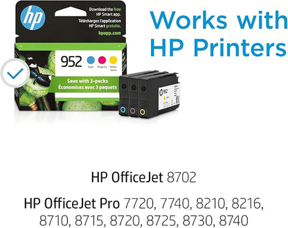 HP 952 Cyan, Magenta, Yellow Ink Cartridges (3-pack) | Works with HP OfficeJet 8702, HP OfficeJet Pro 7720, 7740, 8210, 8710, 8720, 8730, 8740 Series | Eligible for Instant Ink | N9K27AN