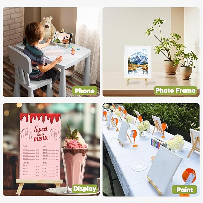 CONDA 6 Pack 9 Inch Wood Easels, Easel Stand for Painting Canvases, Art, and Crafts,Tripod,Painting Party Easel,Kids Student Tabletop Easels for Painting,Portable A-Frame Tripod Tabletop Easel Set