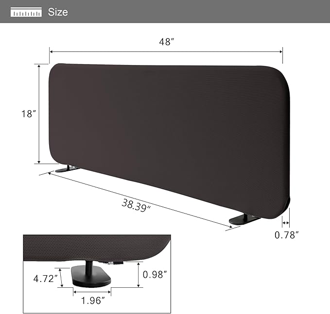 Desk Divider, Portable Desktop Privacy Panels Partition for Study, Home Office, Workplace, Students, Free Standing, Anti-Scratch, 48"x18", Iron
