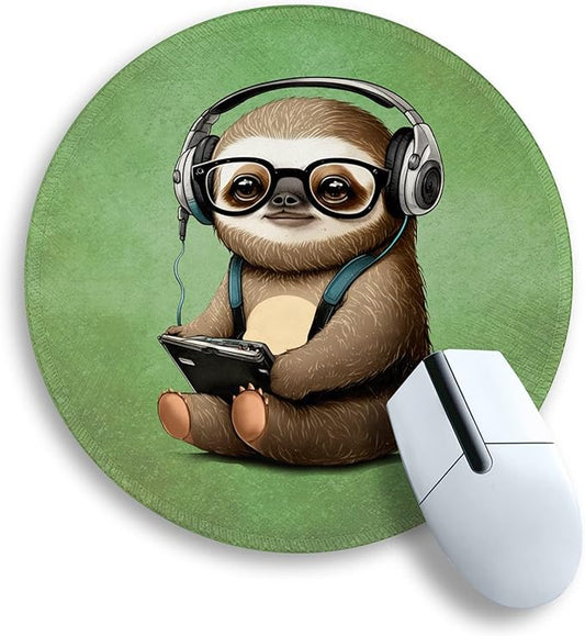 Funny Green Round Mouse Pad Mouse Pad for Desk, Cute Sloth Computer Mousepad with Stitched Edge Non-Slip Rubber Base, Cute Green Home Office Decor Desk Accessories Office Supplies Gift for Women Men