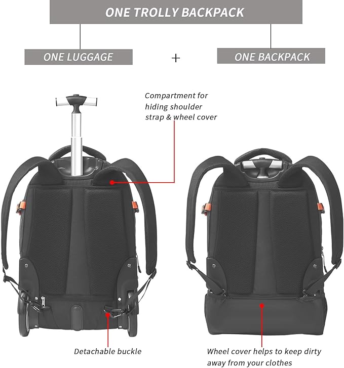 22 Inches Large Wheeled Rolling Laptop Backpack for Business and Travel Wheeled Adult Laptop Backpack