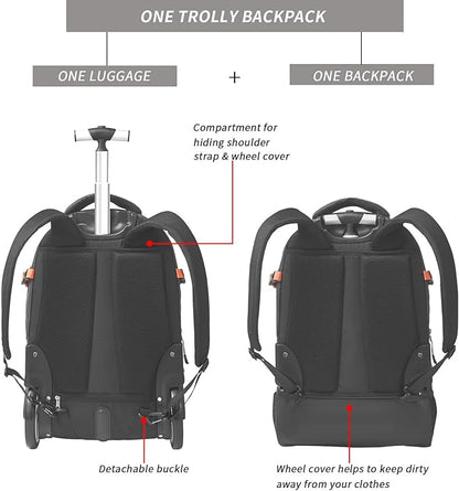 22 Inches Large Wheeled Rolling Laptop Backpack for Business and Travel Wheeled Adult Laptop Backpack
