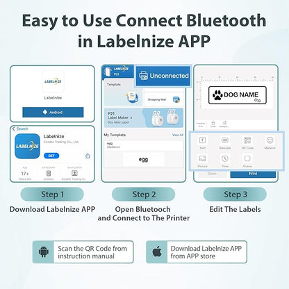 P21 Label Maker Machine with Tape, Bluetooth Label Printer Thermal Mini Label Makers with Built-in Cutter and Multiple Templates, Portable Printers for School, Office, Home Use (Blue)