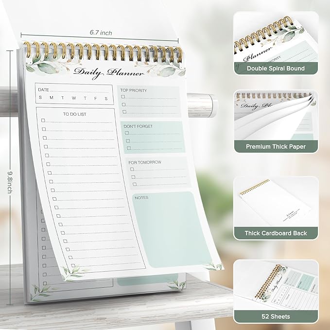 To Do List Notepad, To Do List Notebook for Work with 52 Undated Sheets, Daily To Do List Planner, Checklist Organizer Notebook for Office, Home and School- Verdant