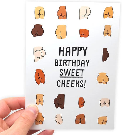 Sleazy Greetings Funny Birthday Card For Women or Men - 5 x 7 Inch Adult For Friend Bday Card with Matching Envelope - Happy Birthday Sweet Cheeks!
