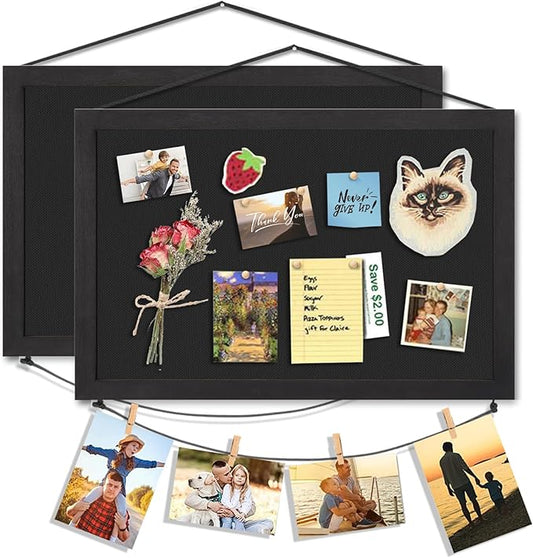 Miratino 2pcs Pin Board Bulletin Board, 16 "x11 Black Linen Cork Boards for Walls with Black Frame,Vision Board for Home Kitchen School Office Decor