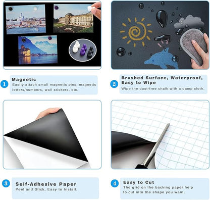 Magnetic Chalkboard Contact Paper for Wall 60" x 18" Self Adhesive Blackboard Wallpaper Peel and Stick Chalk Board Wall Decal Roll with 14 Chalk for Kids Home Playroom Classroom