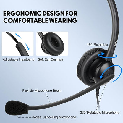 MKJ Telephone Headset for Cisco Phones, Wired Headphones with Microphone Noise Cancelling, Corded RJ9 Office Headset for Cisco CP-7821 7861 7942G 7960G 7975G CP-7841 8811 8841 8851 8861 8865 9951