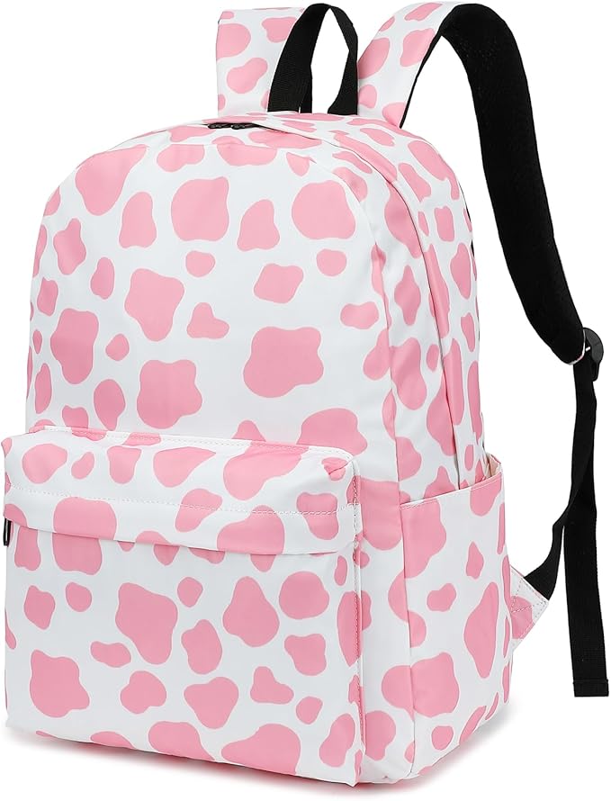 Cow Print School Backpack for Teens Girls, Womens College Bookbags Laptop Backpacks (Pink)