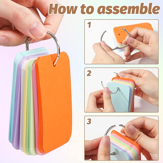 Koogel 1,500PCS Multicolor Index Paper with Binding Rings, 7 Colors 2.2 x 3.5 Inches Blank Easy Flip Flash Card Study Cards Business Cards Memo Scratch Pads Bookmark