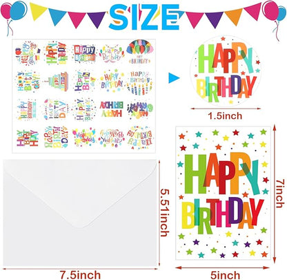 200 Set Unique Happy Birthday Card Bulk with Envelope and Sticker Blank Greeting Card Large 5 x 7 Inch Suitable for Office Kids Women Men, 20 Styles(Colorful Words)