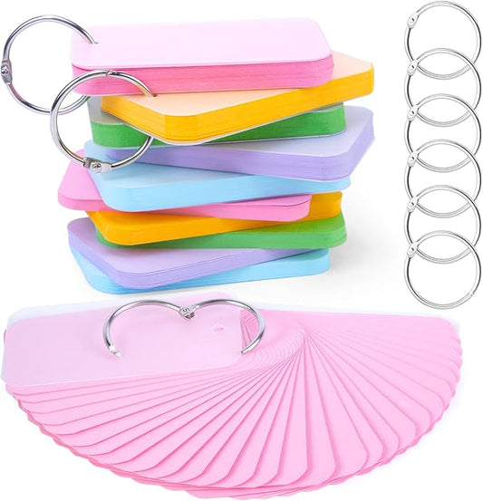 Koogel 250PCS Index Cards with Ring, Colored Study Cards Waterproof Covers 2.2 x 3.5 Inch Blank Notecards Flash Cards for School Learning Memory Office Recipe Game Cards