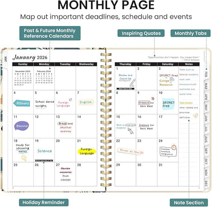 2026 Planner, Aesthetic Weekly and Monthly Planner for Women, Jan 2026 to Dec 2026, Hardcover 2026 Calendar Book with Monthly Tabs, Inner Pocket, Perfect for Office Home School - A5 (6.3" x 8.5"), Mushrooms Grove
