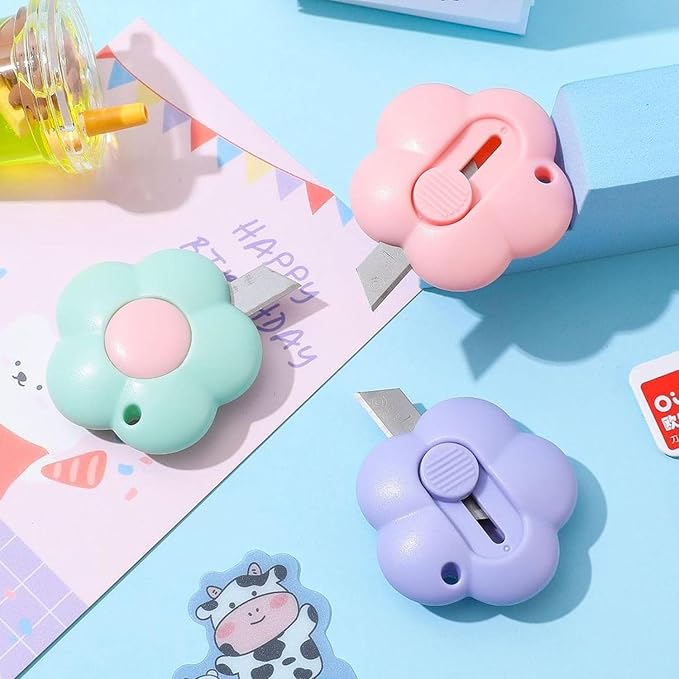 Multicolour Flower Shaped Box Cutter: Mini Utility Knives, Multifunction Retractable Letter Opener Paper Envelope Cutter, Friendly Package Box Opener for Cutting Card Paper Letter Openers