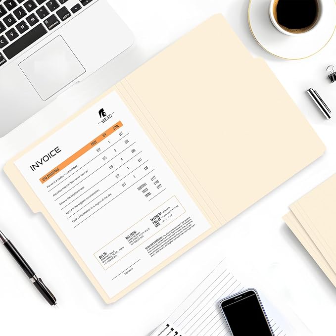 SUNEE File Folders, 30 Pack Manilla Folders 8.5 x 11, 1/3 Cut Tab for Easy Labeling and Organization, Durable Standard Paper for Home, Office, School Filing