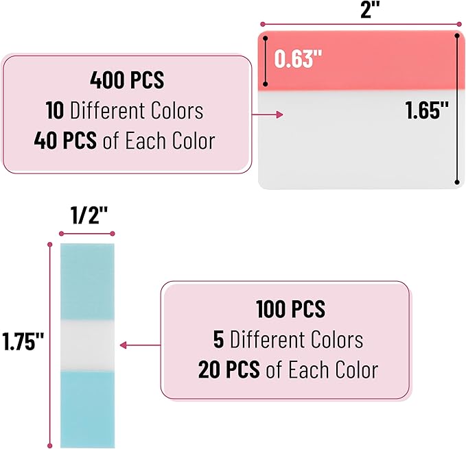 Mr. Pen- Sticky Index Tabs, 500 Pcs, 21 Sets, Colorful Sticky Tabs for Notebooks, Page Markers, Page Tabs for Binders, Page Tabs Sticky Tabs for Books, Notebook Tabs, Book Sticky Tabs for Notebooks
