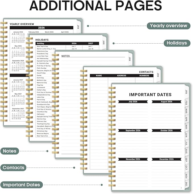 2026 Planner, Weekly and Monthly Calender Planner, Jan 2026 to Dec 2026, Hardcover 2026 Calendar Planner Book with Tabs & Inner Pocket, Office Home School Supplies for Women & Men - A5 (6.3" x 8.5"), Dusty Blue