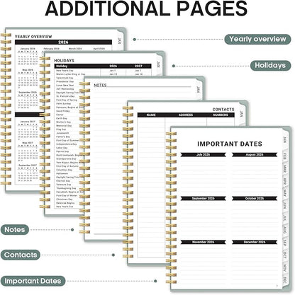 2026 Planner, Weekly and Monthly Calender Planner, Jan 2026 to Dec 2026, Hardcover 2026 Calendar Planner Book with Tabs & Inner Pocket, Office Home School Supplies for Women & Men - A5 (6.3" x 8.5"), Dusty Blue