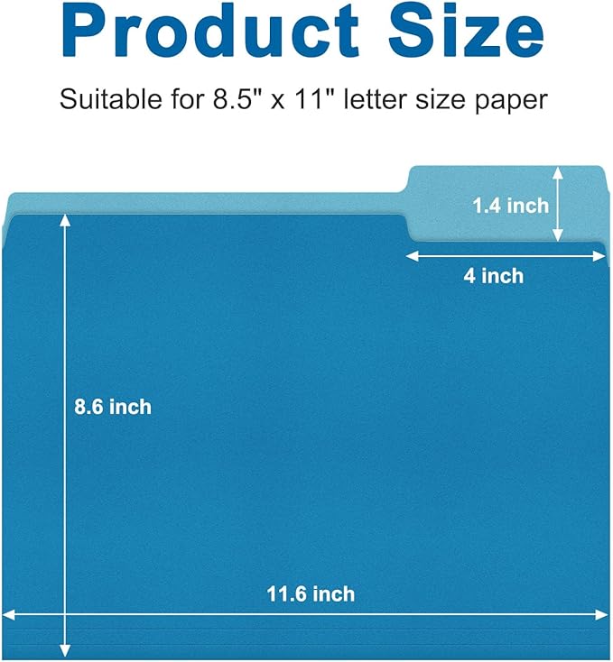 ViVin File Folder, 50 Pack Colored File Folders with 1/3-Cut Tabs, Fits 8.5 * 11 Letter Size Paper, Manilla Folders for Home Office School Documents(Blue)