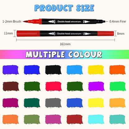 SMOOTHERPRO 24 Acrylic Paint Pens, Brush Tip (1-2mm) and 0.4mm Fineliner, Waterproof Acrylic Paint Markers for Adults Fabric Markers for Textile, Canvas, Rock, Glass, Wood, Paper, Pumpkin, DIY