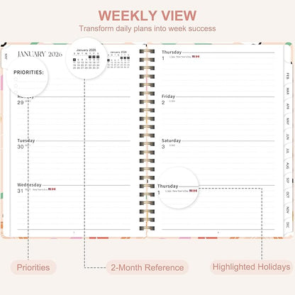 2026 Planner, Weekly and Monthly Academic Planner Calendar (JAN.2026 - DEC.2026), Planning Agenda Book, for Office Desk Accessories and School Supplies, A5(6.3" x 8.5")
