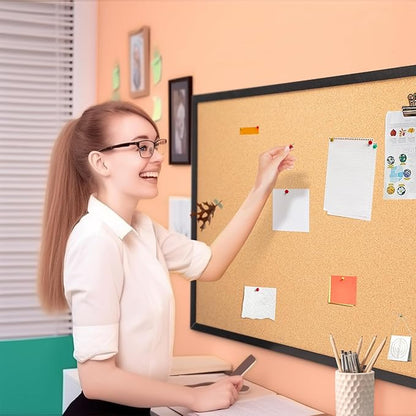 OWLKELA 24'' x 36'' Cork Board Bulletin Board, Black Framed Corkboard, Black Oak Frame Corkboard, Vision Board and Decorative Hanging Pin Board