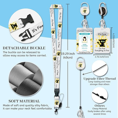 Lanyards for Id Badges, Black Cat Badge Holder with Retractable Reel Clip, Funny Cute Work Name Tag Keychain Lanyard ID Card Protector Case for Women Teacher Nurse Nursing Student Office