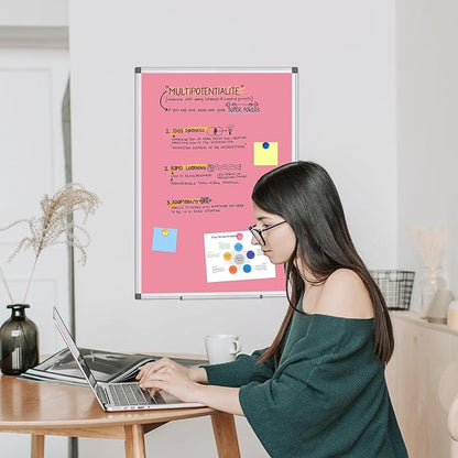 WALGLASS Magnetic Whiteboard 24"x18" Dry Erase White Board for Walls with Pen Tray, Aluminium Frame and Dry-Wipe Writing Surface for Kids' Drawing, Home, and Office (Pink)