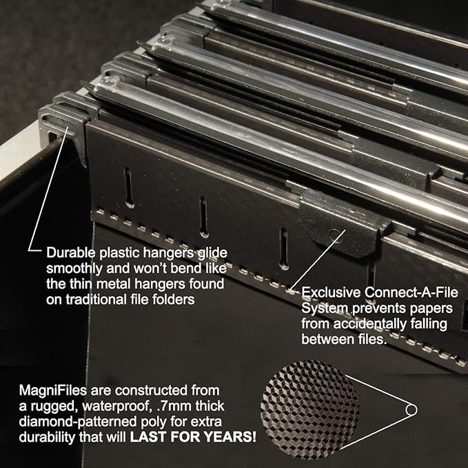 Ultimate Office MagniFile Hanging File Folders V Base Letter Size with 11 inch Magnified Indexes That Double The Size of Your File Titles to Find Files Fast. (Set of 10 Black)