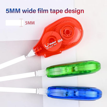 White Correction Tape, Easy To Use Applicator for Instant Corrections Wrong Writing At Any Time, For school, Office (6M/256" x 0.2",3 colors,12pack)