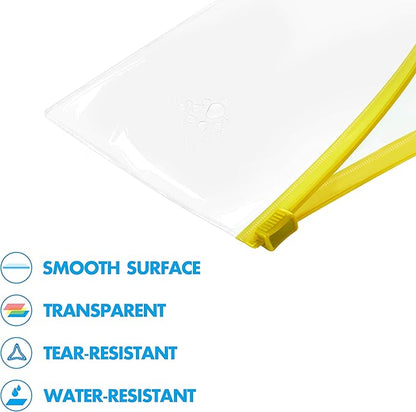 26 Clear Zip Envelope File Bill Document Bag Pocket Pencil Case with Tag Pocket, 5 Assorted Colors, 9.1” x 4.7”fit A6 Sheets