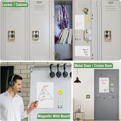 Magnetic Dry Erase Board: Small Fridge Whiteboard, Flexible Refrigerator Magnet White Board, Blank Writing Note Sheet with Dishwasher Magnet Clean Dirty Sign, 4 Markers & Eraser - 12 x 8