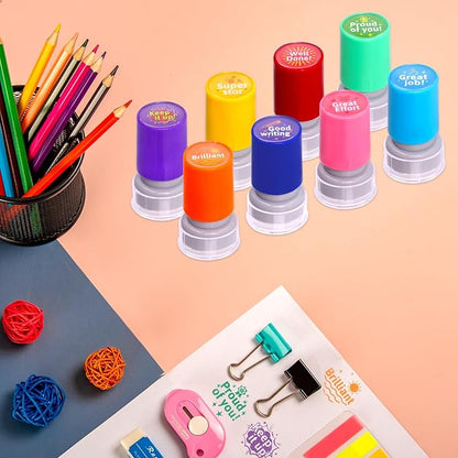 Teacher Stamps Self Inking for Classroom Rubber Stamp for Grading Homework Test Motivation Students Behavior Reward Supplies 8Pcs