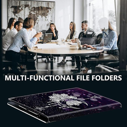 PU Leather Padfolio Folder Clipboard Portfolios Organizer Conference Document Organizer with Business Card Holder Storage Clipboard Writing Pad,Moon Star Galaxy Florals