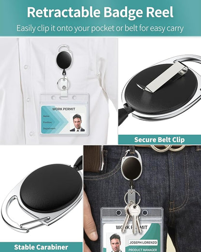 Uniclife 2 Pack Badge Holder Horizontal Clear Plastic Case with Retractable Badge Reel Carabiner Clip Soft Waterproof Card Protector for IDs Credit Cards Proximity Cards Driver’s Licenses and Passes