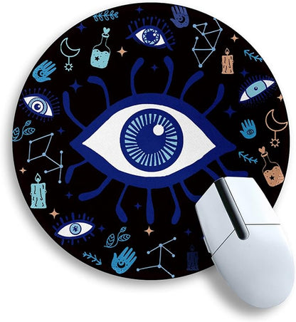 Evil Eye Round Mouse Pads for Desk, Cute Small Mousepad for Laptop Gaming Men, with Stitched Edge Non-Slip Rubber Base, Evil Eye Home Office Decor Desk Accessories Cute Office Supplies Gift for Women