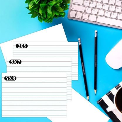 300 Pcs Index Cards 3x5 Ruled - Pinovk Flash Cards for Studying, White Index Cards, File Note Cards, Study Cards, Flash Cards, Study Cards, Lined Index Flashcards for Office and School Supplies